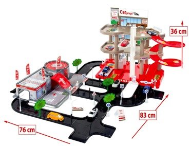 DUŻY PARKING GARAŻ 3 POZIOMY TOR MYJNIA SERWIS ULICE akcesoria MOCHTOYS