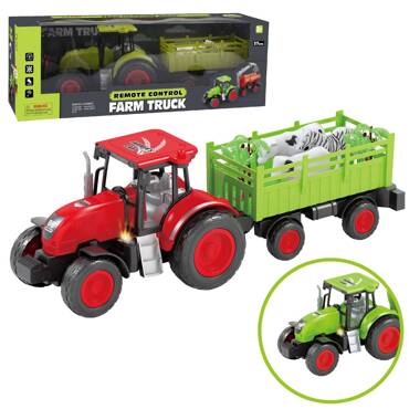 DUŻY TRAKTOR STEROWANY Z PRZYCZEPĄ 43CM RC CIĄGNIK ZWIERZĄTKA FARMA