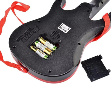 GITARA ELEKTRYCZNA ROCKOWA DLA DZIECI 4 STRUNY 53cm KOLOROWE ŚWIATŁO Madej