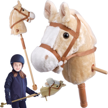 HOBBY HORSE KOŃ NA KIJU patyku GŁOWA KONIA odkręcany kij na kółkach DŹWIĘKI BEŻOWY