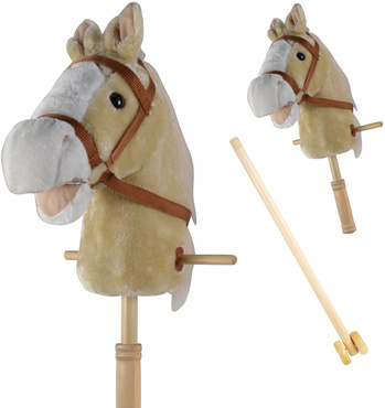 HOBBY HORSE KOŃ NA KIJU patyku GŁOWA KONIA odkręcany kij na kółkach DŹWIĘKI BEŻOWY