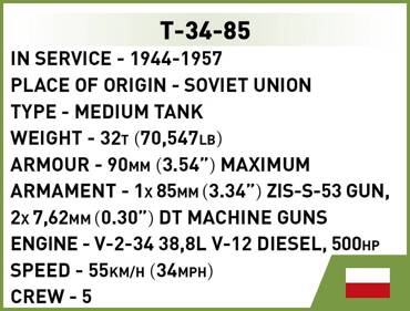 KLOCKI CZOŁG T-34-85 RUDY 102 286el COBI HC 2716