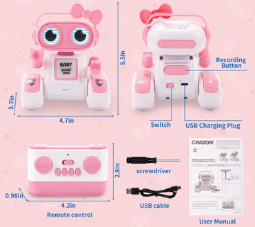 ROBOT ZDALNIE STEROWANY R/C NAGRYWA ODTWARZA TAŃCZY ŚPIEWA ŚWIATŁO LED USB Różowy