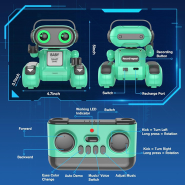 ROBOT ZDALNIE STEROWANY R/C NAGRYWA TAŃCZY ŚPIEWA ŚWIATŁO LED USB Miętowy